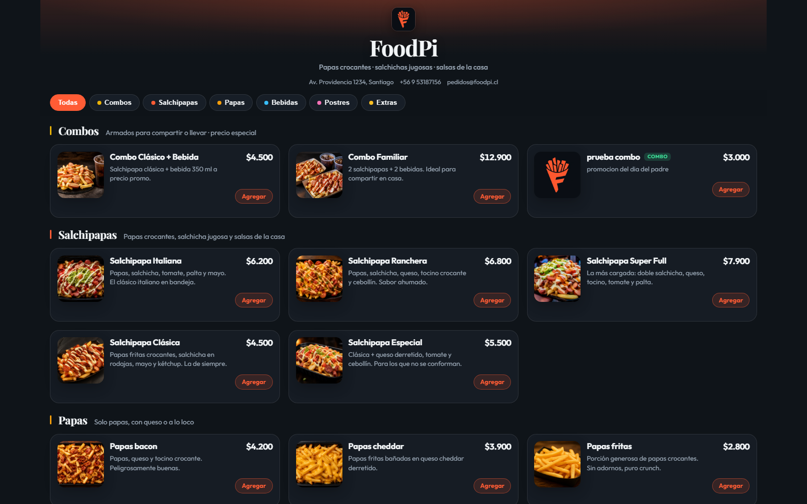 Carta QR FoodPi: menú digital con categorías y productos